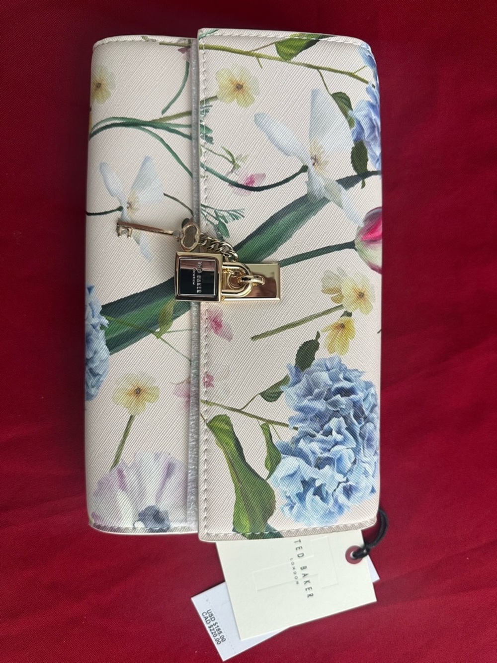 Ted Baker Cream Floral Print Women's Wallet with Gold Lock Charm